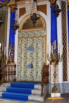 Vue rapprochée du Arone Hakodech de la synagogue de Modena en Italie