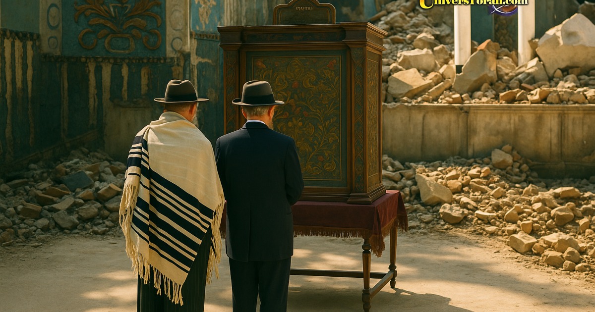 Allemagne 1945 : Office religieux dans une Synagogue en ruines