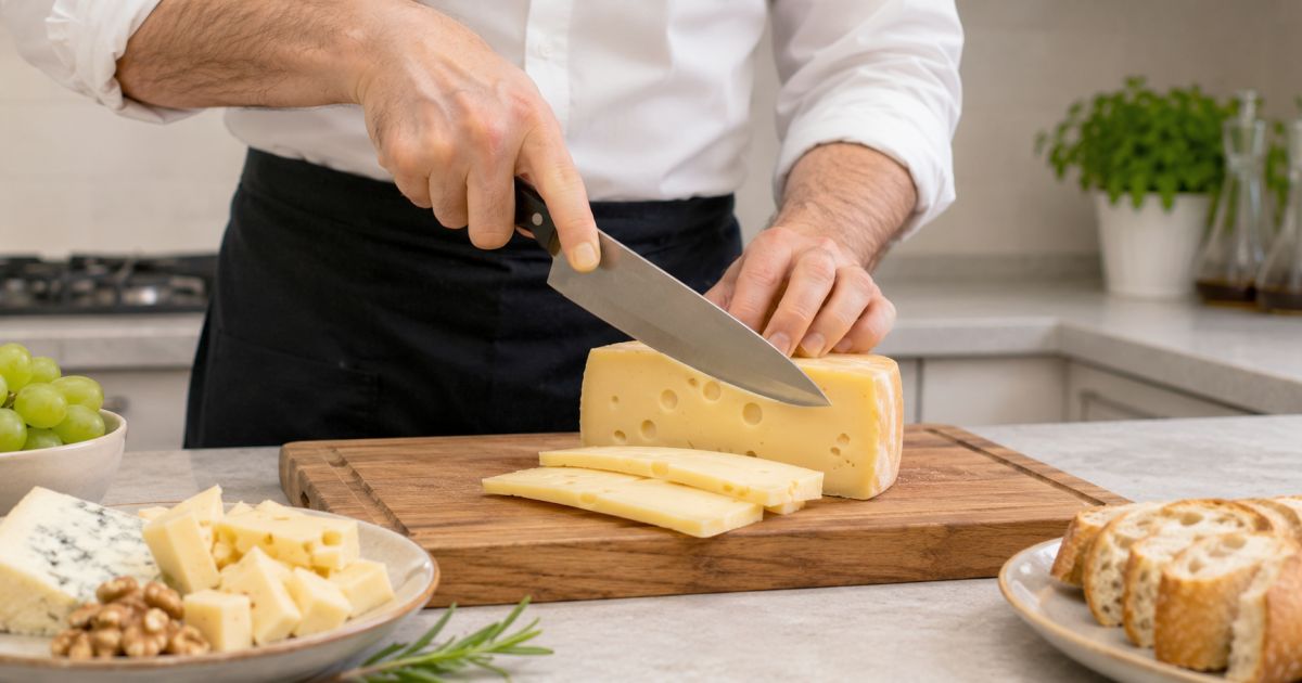 Fromage coupé avec un couteau ''viande''